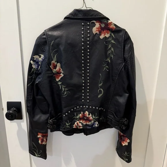BLANK NYC Vegan Leather Moto Jacket, studded + floral embroidery - Picture 2 of 5